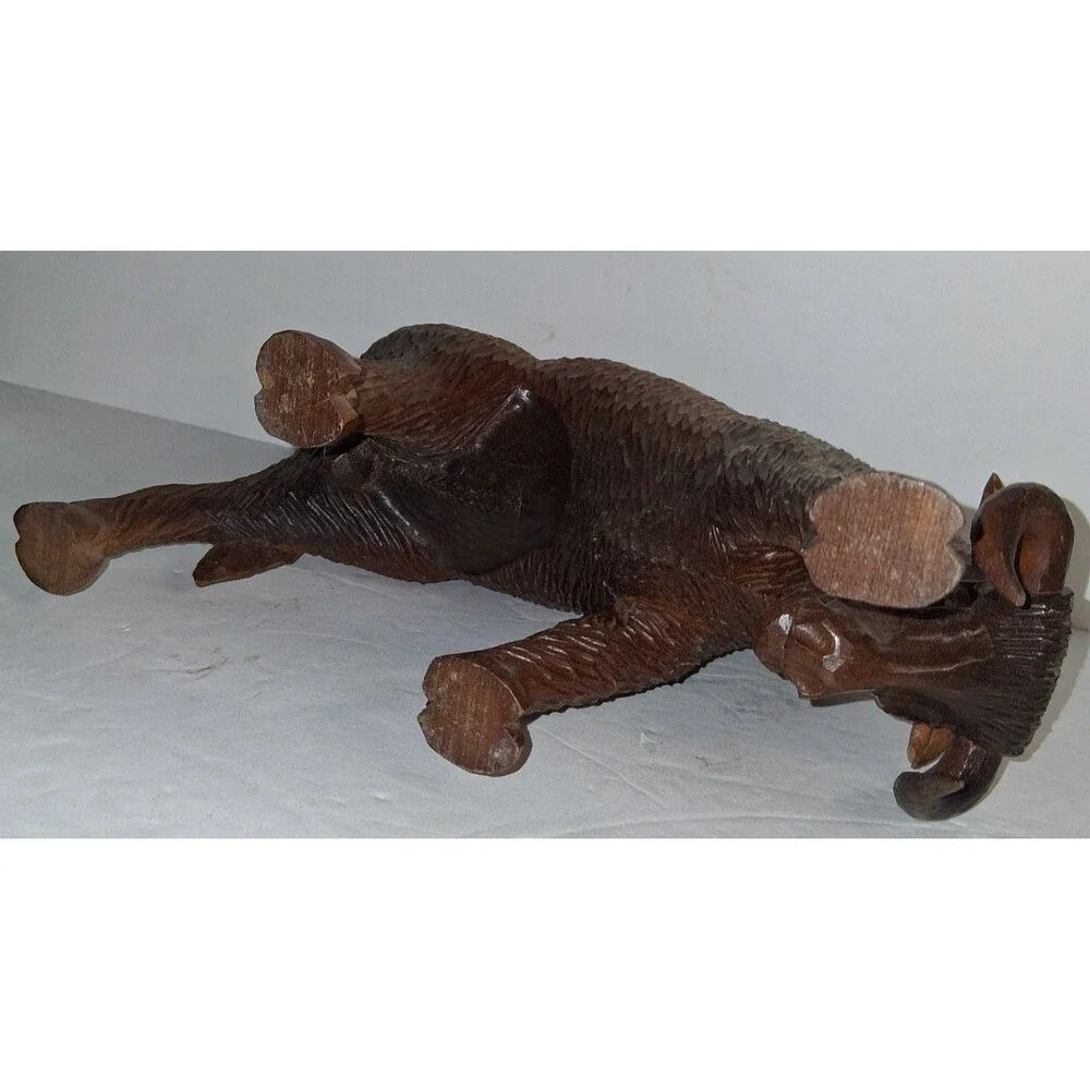 Hand Carved Wood Buffalo Bison Bull 10 x 7